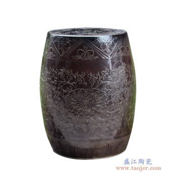 RYMA93-A   单色釉 影青雕刻花卉圆面 鼓凳凉墩花园凳