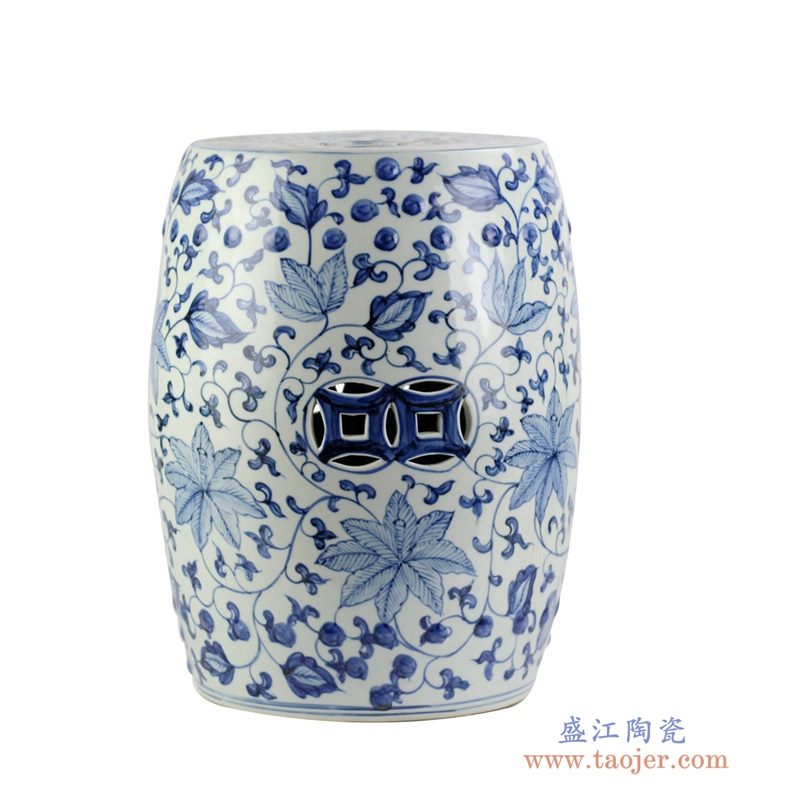 RYNQ192 青花花卉陶瓷凳凉墩花园凳定制