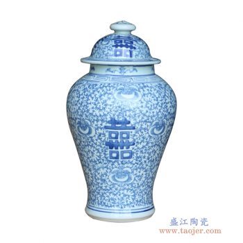 RYVM28  青花喜字坛将军罐花瓶花插陶瓷罐家居摆件高