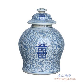RYVM29   青花喜字坛将军罐花瓶花插陶瓷罐家居摆件矮