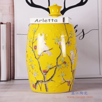 RZKL07-E 黄色花鸟换鞋凳花鸟陶瓷鼓凳梳妆凳