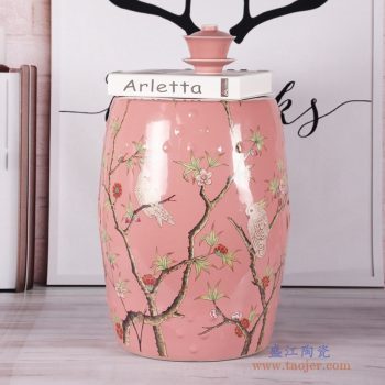 RZKL07-K  粉红色花鸟换鞋凳花鸟陶瓷鼓凳梳妆凳