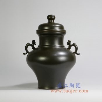 RYPM43     茶叶末釉双耳花瓶花插仿古雕刻身子