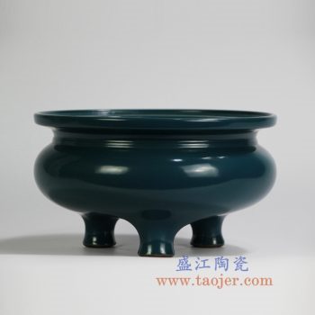 RYPM44  仿古孔雀蓝盘口炉三脚