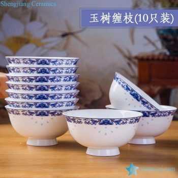 6917-RZKX16   4.5寸青花高脚玉树缠枝饭碗汤碗10只