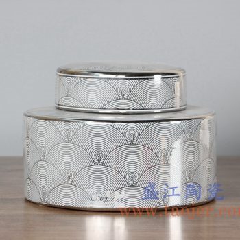 RZKA15B264_0393   现代描金鱼鳞片茶叶罐储物罐盖罐低