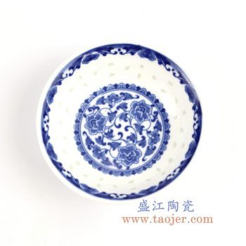 RZLL06    3寸青花玲珑牡丹味碟小吃蝶