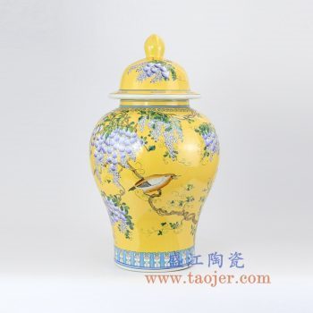 RYRK23-B 手绘黄色珐琅彩花鸟将军罐花瓶