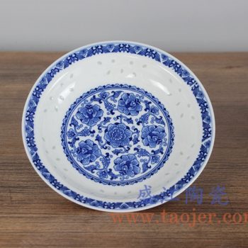 RZLL02 青花玲珑牡丹8寸盘菜盘汤盘家居用具