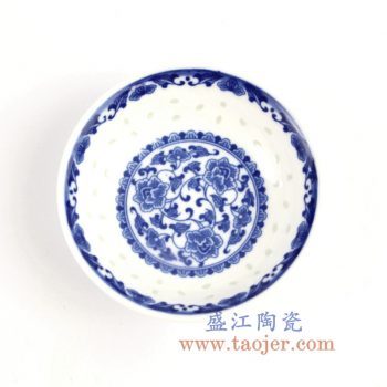 RZLL06    3寸青花玲珑牡丹味碟小吃蝶