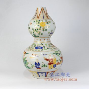 RZLV02  手绘粉彩人物花鸟葫芦花瓶花插家居摆件