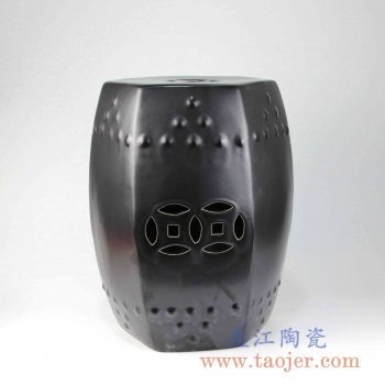 RYIR109-B   亚光六边形方凳陶瓷带铜钱孔颜色釉凉墩景德镇手工瓷器