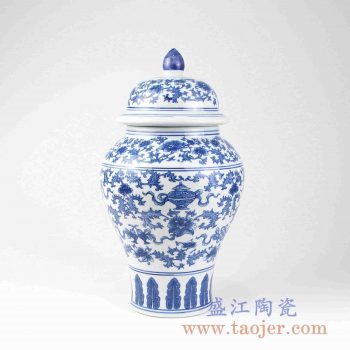 RYUJ20 青花缠枝莲将军罐陶瓷花瓶摆件景德镇陶瓷瓷器