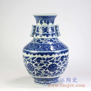 RYUU26  青花缠枝莲双耳瓶陶瓷花瓶摆件景德镇陶瓷瓷器手工瓷器