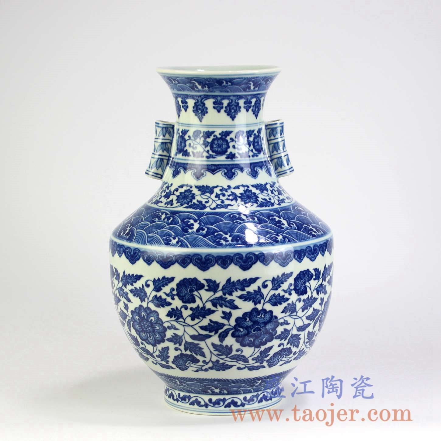 7057-RYUU26 青花缠枝莲双耳瓶陶瓷花瓶摆件
