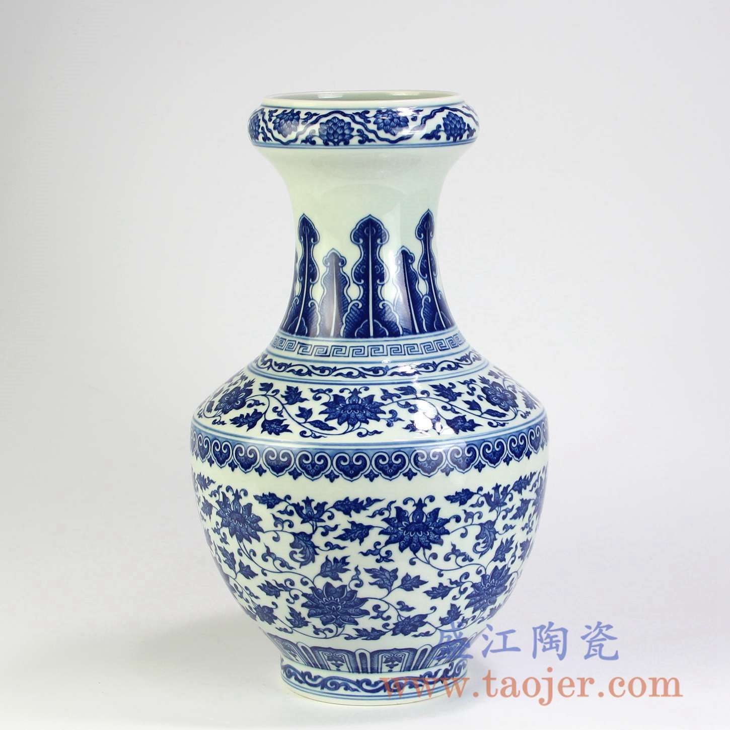 7058-RYUU27 青花缠枝莲蒜头瓶花瓶花插