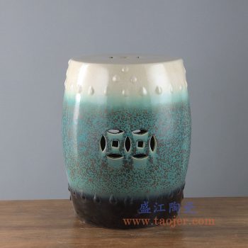 RYIR123-A_景德镇陶瓷 高温颜色釉 三色渐变铜钱瓷凳 凳子 凉墩
