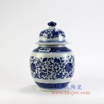 RZBV05_景德镇陶瓷 手工 青花缠枝莲将军罐 茶叶罐 盖罐 储物罐
