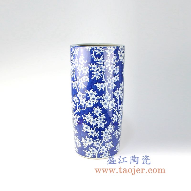 盛江陶瓷 青花 手绘 冰梅 蓝地 蓝底梅花蓝色梅花 箭筒伞桶花插花瓶