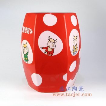 shengjiangdingzhidingzuo-RYIR122-E_定制 六方六边形 高温颜色釉 白色 麦蔻奶牛彩花 瓷凳 凳子 凉墩
