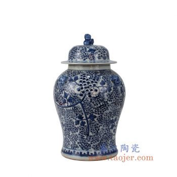RYWD10-B_景德镇陶瓷 纯手绘 青花仿古 狮子头 葡萄将军罐 储物罐