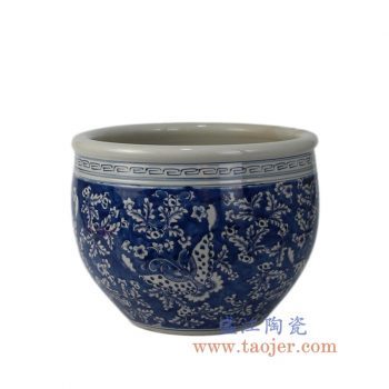 RYWD23_景德镇陶瓷 纯手绘 青花仿古 蝴蝶花 大水缸 米缸 花盆