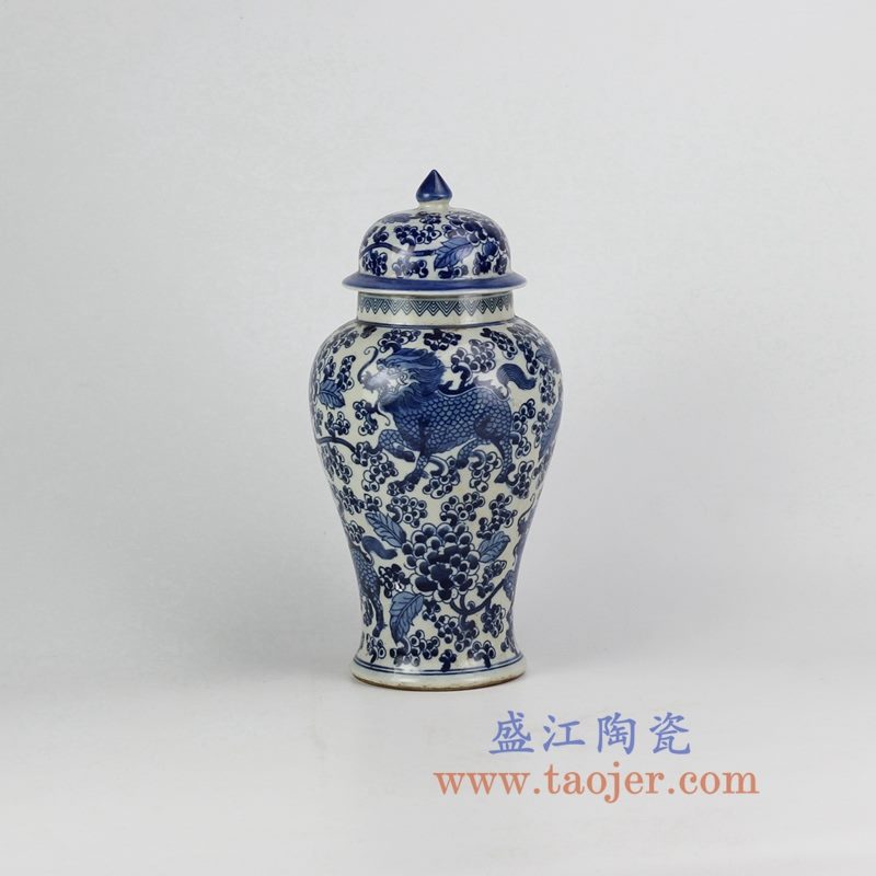盛江陶瓷 仿古手绘 青花 龙纹将军罐 储物罐