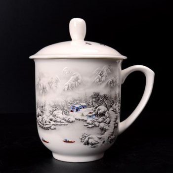 RZIC03-G-景德镇陶瓷 高温白玉瓷 雪景  骨瓷杯 水杯 会议杯 礼品杯