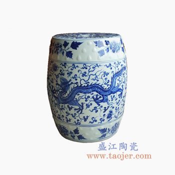 RYNQ247-3-景德镇陶瓷 纯手绘青花缠枝 龙纹 圆凳 凉墩