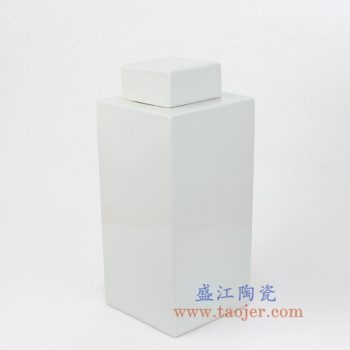 RYSM01-NEW-景德镇陶瓷 颜色釉 纯白色 四方陶瓷罐 储物罐