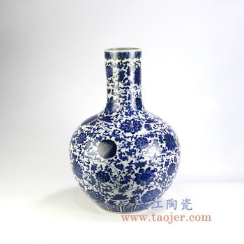 RZGM04 景德镇陶瓷 手绘青花 缠枝莲 天球瓶 花插花瓶