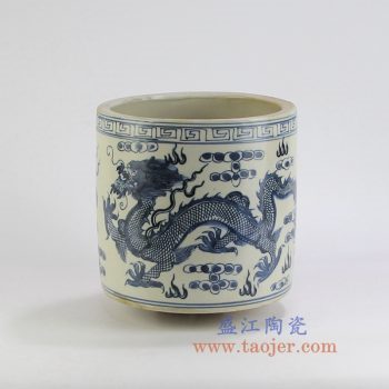 RZKT03 景德镇陶瓷 仿古手绘青花 龙纹 笔筒
