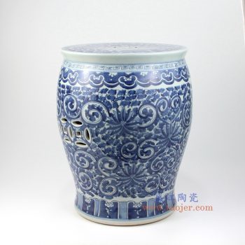 RZMV02 景德镇陶瓷 青花手绘缠枝莲全手工茶几边几重工陶瓷瓷凳吧凳鼓凳绣凳摆件
