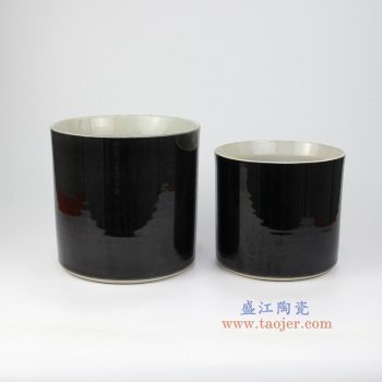 RZMV07 景德镇陶瓷  高温瓷低温颜色釉 黑色 笔筒花盆 大小号