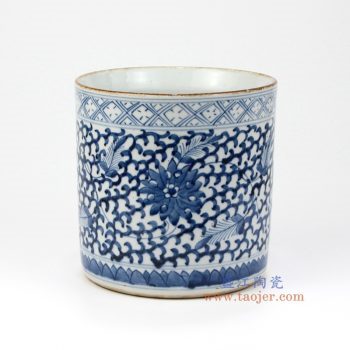 RZMV08 景德镇陶瓷 仿古手绘青花 缠枝 笔筒 文房用品