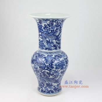 RZMV25 景德镇陶瓷 仿古青花 凤凰 花插花瓶 古玩收藏品