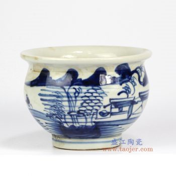 RZMW02 景德镇陶瓷 仿古青花 山水 香炉