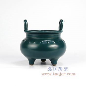 RYPM47_景德镇陶瓷 高温瓷低温颜色釉 双耳 香炉 摆件品