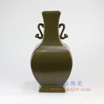 RYPM51_景德镇陶瓷  仿古 茶叶末 双耳 花插花瓶 镶器