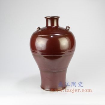 RYPM52_景德镇陶瓷 仿古 手工 红色釉 花插花瓶 梅瓶