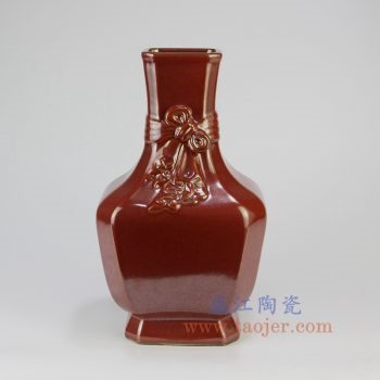 RYPM53_景德镇陶瓷 仿古 铁锈红色釉 花插花瓶 镶器