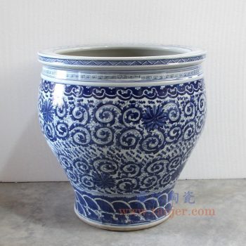 RZMV27_景德镇陶瓷 纯手工手绘 青花缠枝 水缸 鱼缸 大花盆