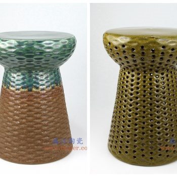 RYIR127-128 景德镇陶瓷  高温瓷低温颜色釉 双色 陶瓷鼓凳 凉墩