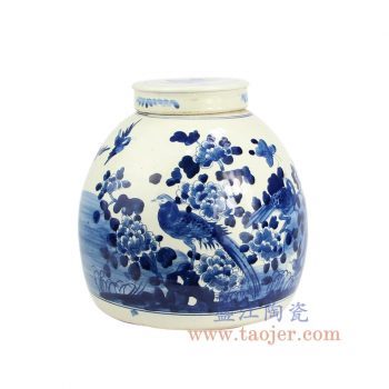 RZFZ07-a 景德镇陶瓷 仿古 纯手绘 青花 花鸟陶瓷罐 储物罐 盖罐