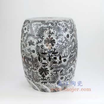 RZIS02-B 景德镇陶瓷 仿古 全手工 墨彩 龙纹 铜钱 圆凳 凉墩