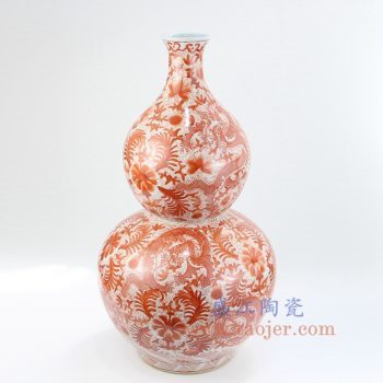 RZIS06-B 景德镇陶瓷 全手工 矾红 龙纹 葫芦瓶 花插花瓶