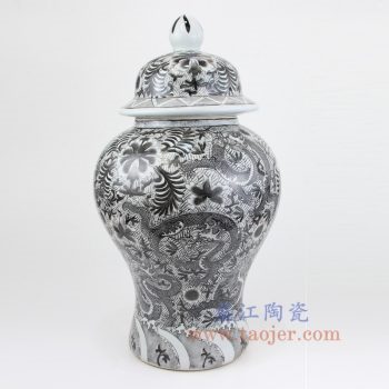 RZIS11 景德镇陶瓷 全手工 墨彩 龙纹 将军罐 储物罐 盖罐