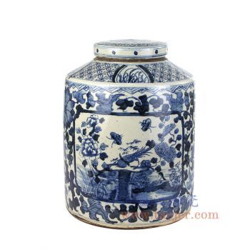 RZPJ05-B-BIG- 景德镇陶瓷 仿古 全手工 青花缠枝 花鸟 陶瓷罐 储物罐 盖罐 大号