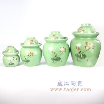 RYXM02_景德镇陶瓷 影青釉上荷花  米缸 储物罐