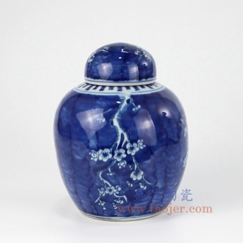 RZKY13-B_景德镇陶瓷 纯手工仿古 蓝底冰梅 盖罐 储物罐